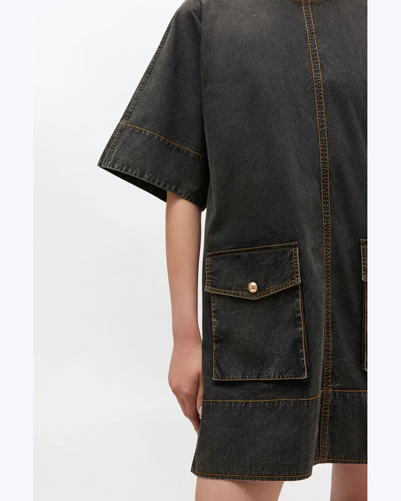 Ganni schwarz gewaschenes Kimonokleid Bio-Baumwolle - Größe Schwarz