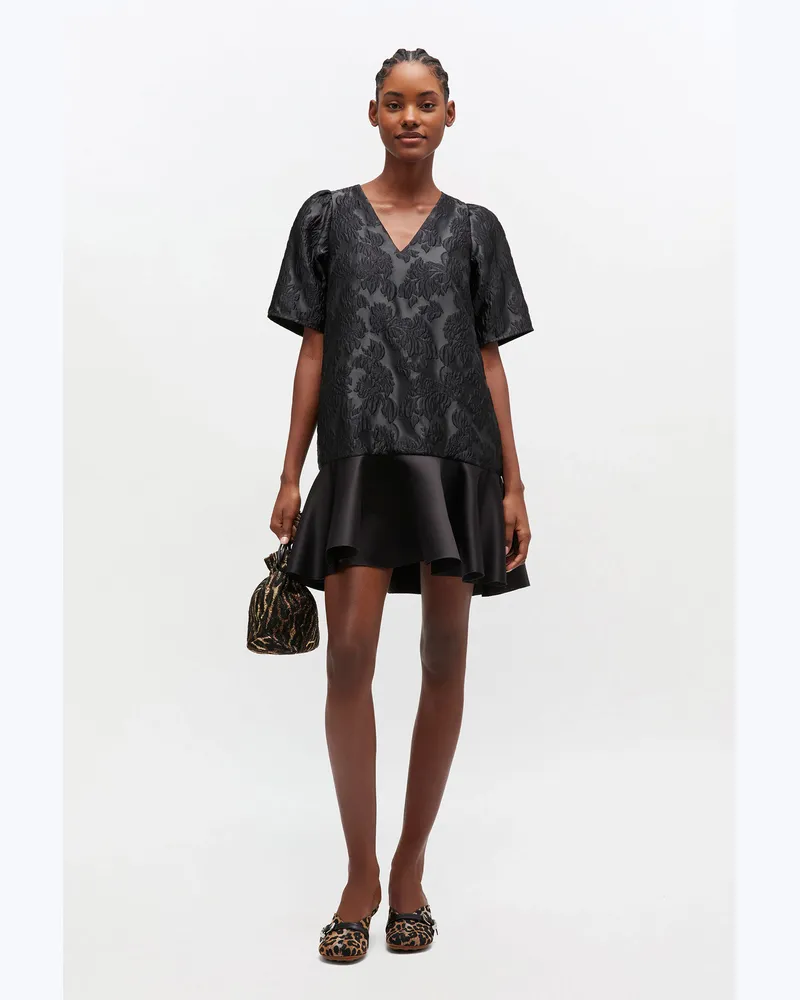 Ganni Jet schwarz Minikleid aus Satin-Cloqué - Größe Jet