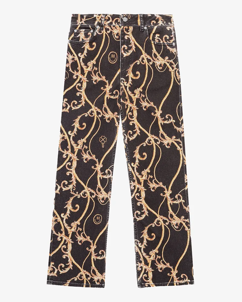 Ganni schwarz Bedruckte Denim Betzy Cropped Jeans Baumwolle - Größe Schwarz