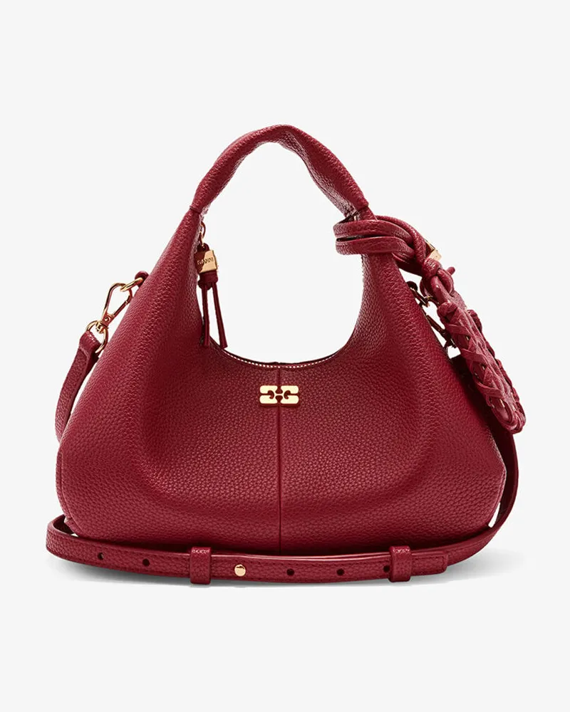 Ganni Genarbte Mini-Hobo-Tasche Dark rot Rot