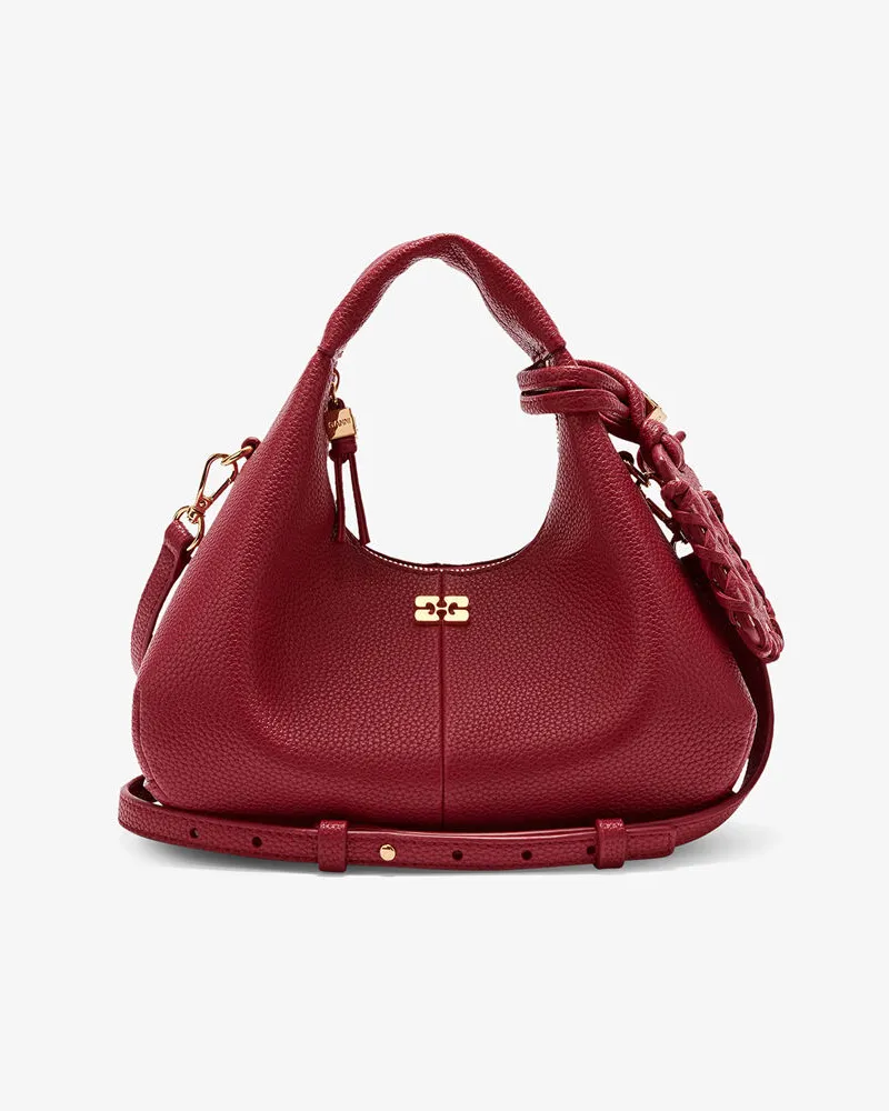Ganni Genarbte Mini-Hobo-Tasche Dark rot Rot