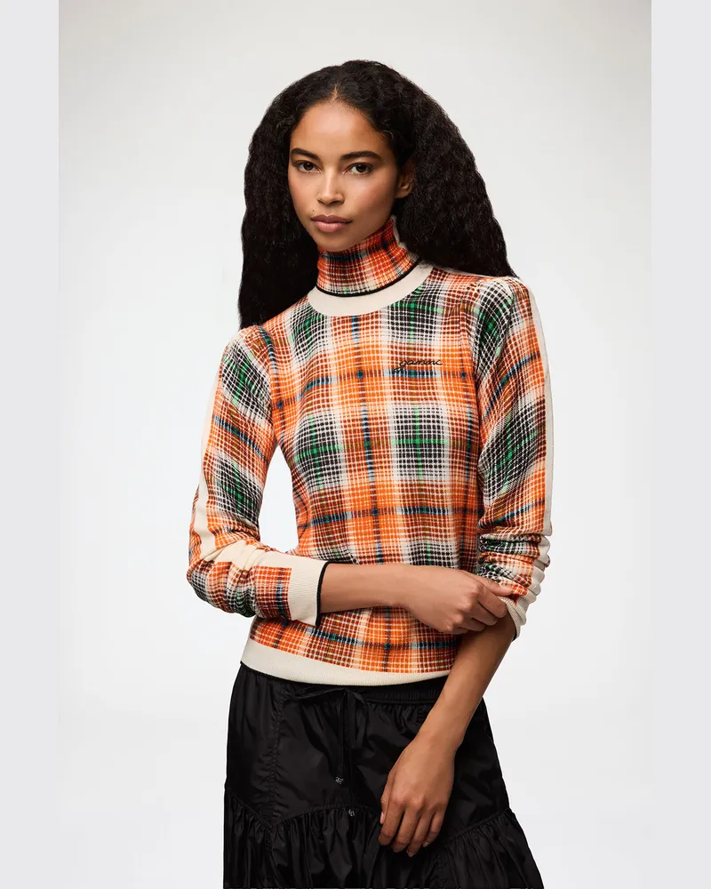 Ganni orange Rollkragenpullover aus Merinowolle mit Karomuster Merino Wolle - Größe Orange