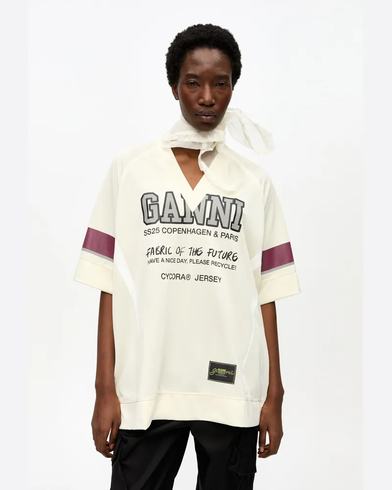 Ganni Cremefarbenes League Oversized T-Shirt - Größe weiß Weiß