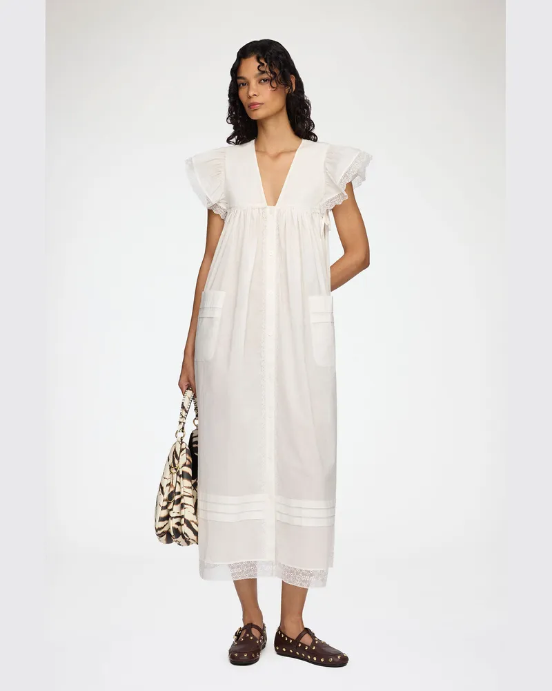 Ganni weiß Kleid aus weißer Baumwolle Bio-Baumwolle - Größe Weiß