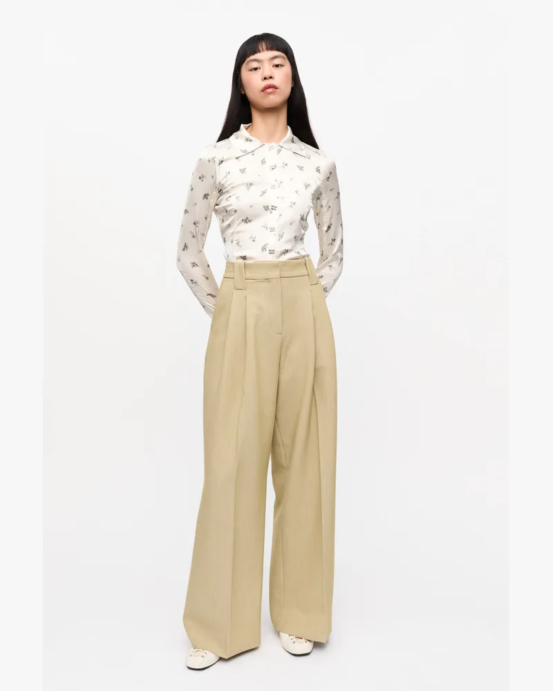 Ganni beigefarbene Twill-Anzughose mit mittelhoher Taille Boa Boa