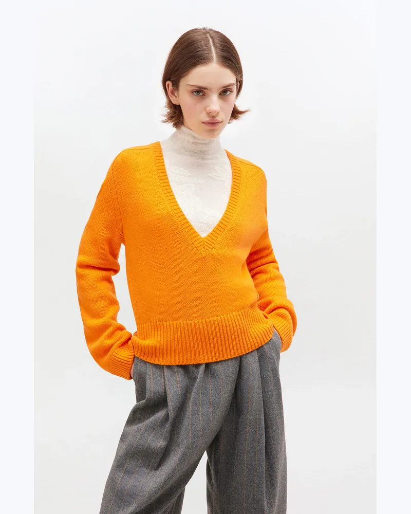 Ganni orange Tiger Pullover mit V-Ausschnitt Kashmir - Größe Orange