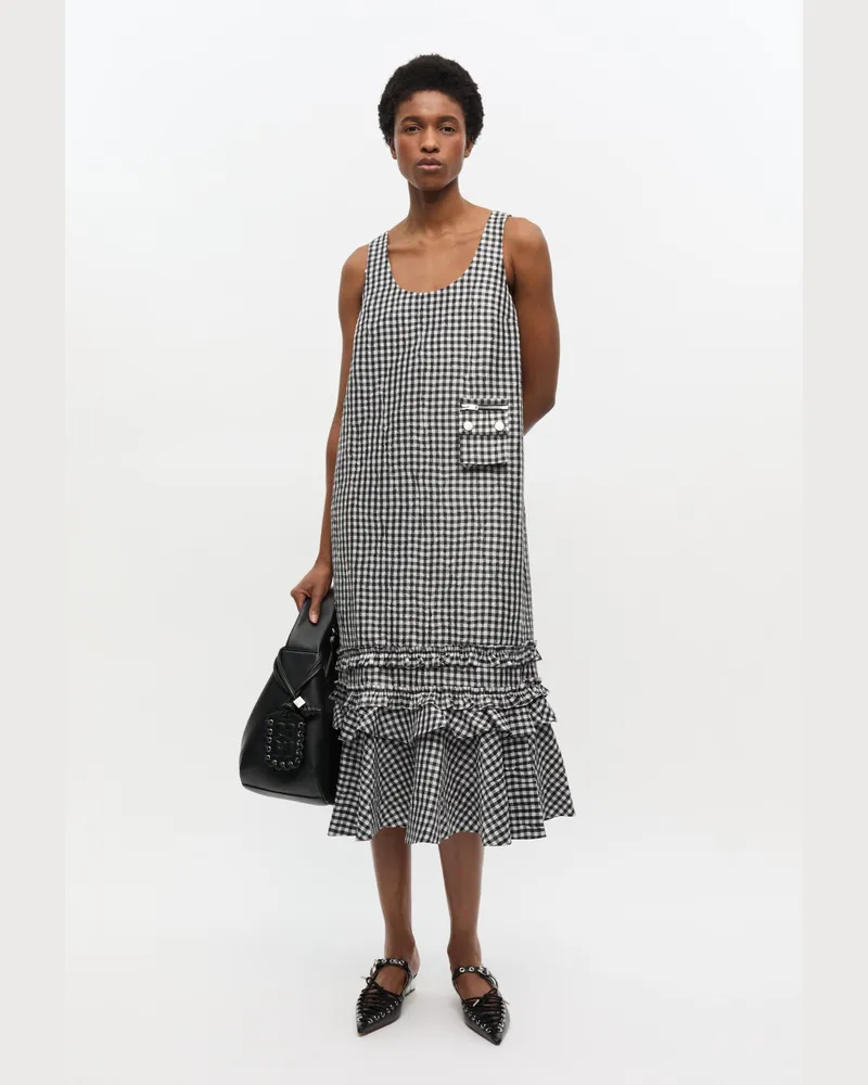 Ganni Langes Kleid mit Knittermuster und Karomuster - Größe schwarz Schwarz