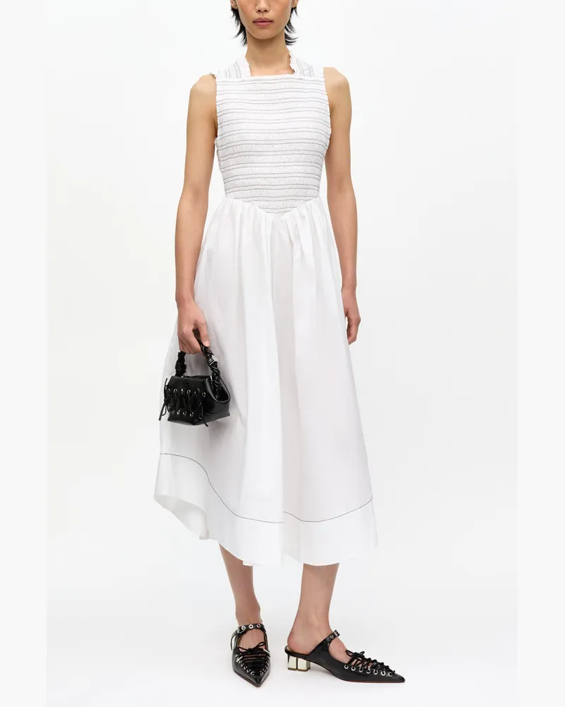 Ganni weiß Gesmoktes Midikleid aus Stretch-Baumwolle Baumwolle - Größe Weiß
