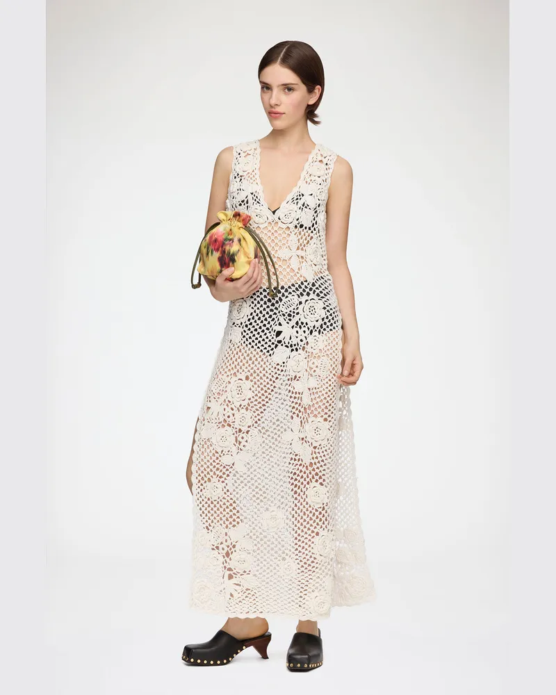 Ganni weiß Langes Kleid aus Baumwollhäkelstoff Bio-Baumwolle - Größe Weiß