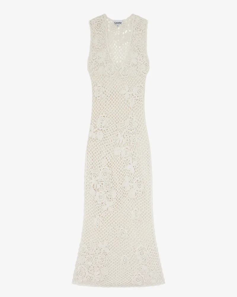 Ganni weiß Long Dress in Cotton Crochet Bio-Baumwolle - Größe Weiß