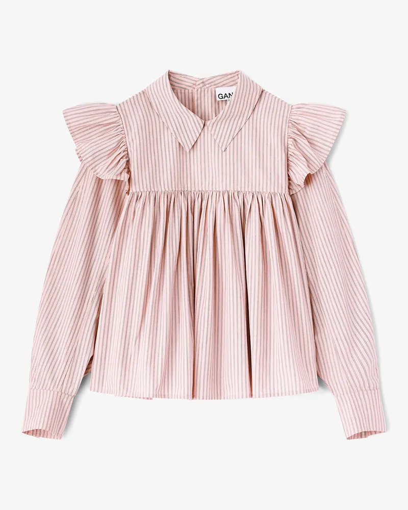 Ganni rosa Rüschenbluse Bio-Baumwolle - Größe Rosa