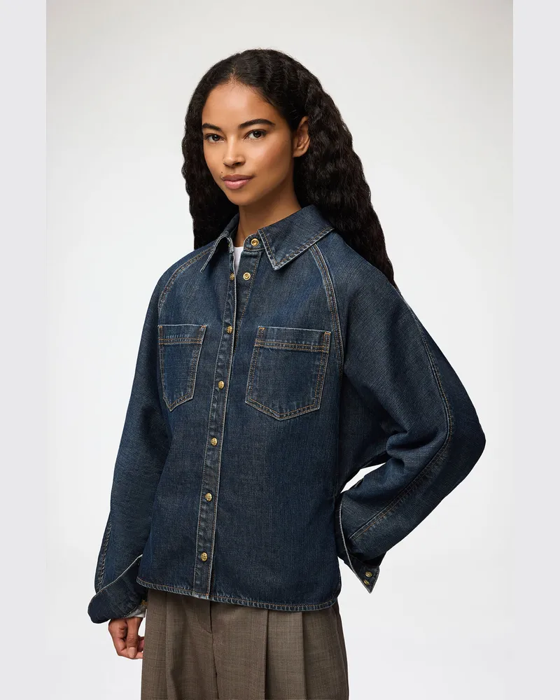 Ganni Hemd aus strukturiertem Slub-Denim blau Blau