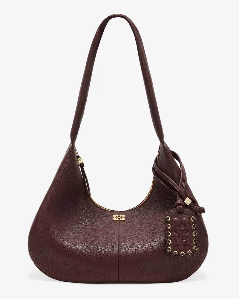 Ganni Braune, genarbte, mittelgroße Hobo-Tasche braun Braun