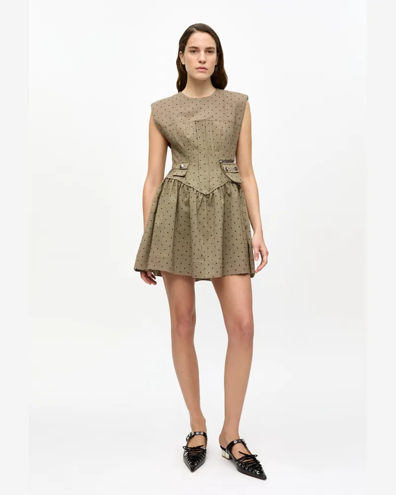 Ganni Braunes Korsett-Minikleid aus beflocktem Anzugstoff beige Beige
