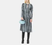 blau Snake Print Ruched Midi Kleid Viskose - Größe