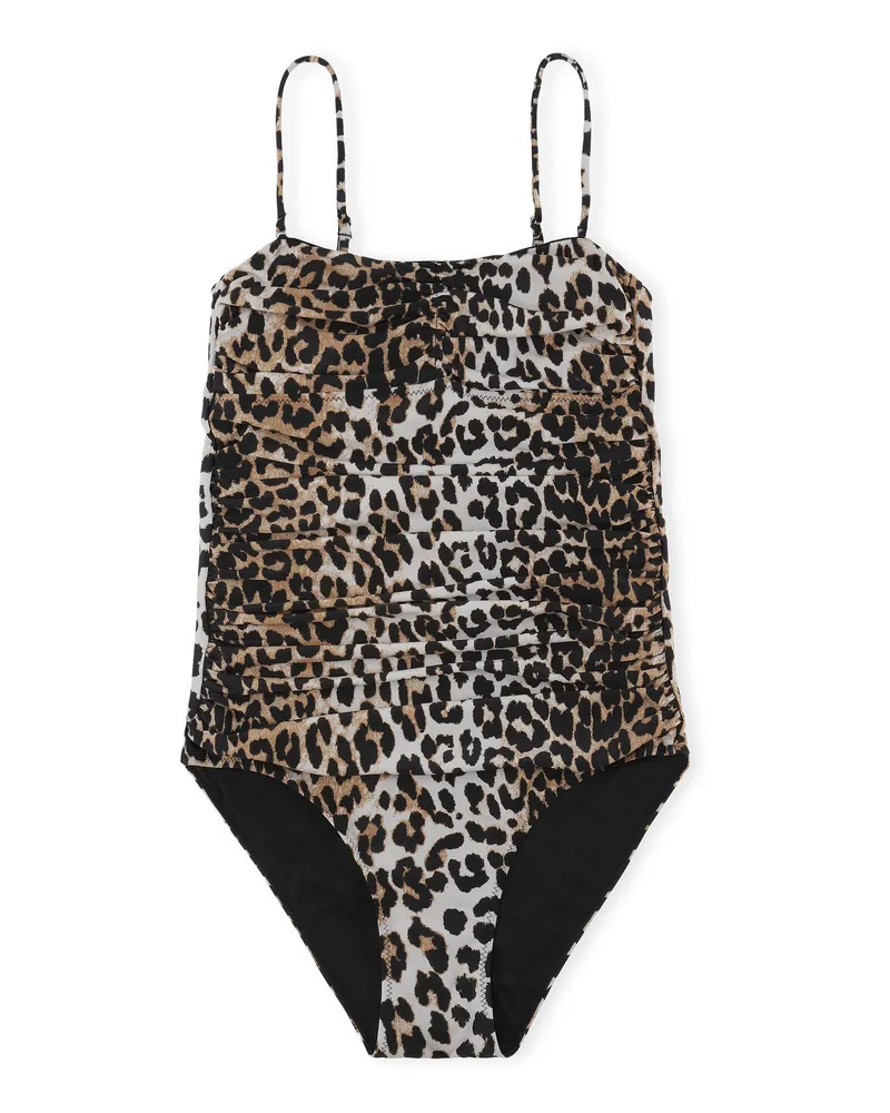 Ganni Leopard Print Gatherot Swimsuit gemischt Gemischt