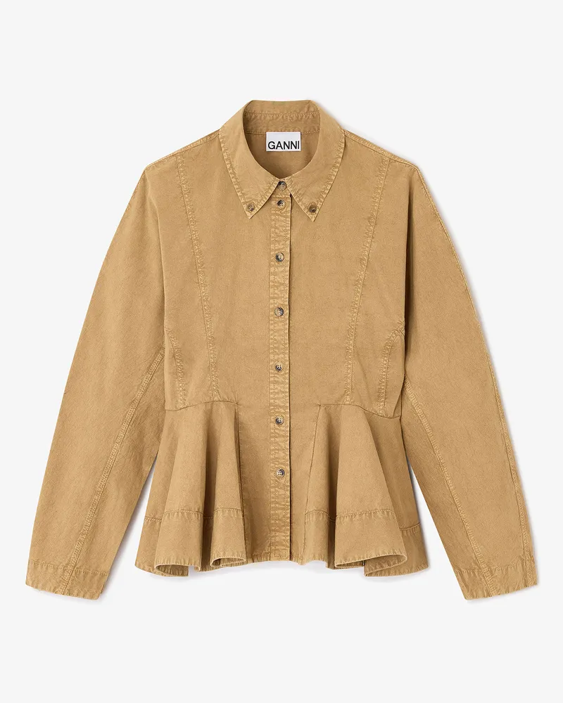 Ganni beige gewaschenes Hemd mit Peplum Bio-Baumwolle - Größe Beige