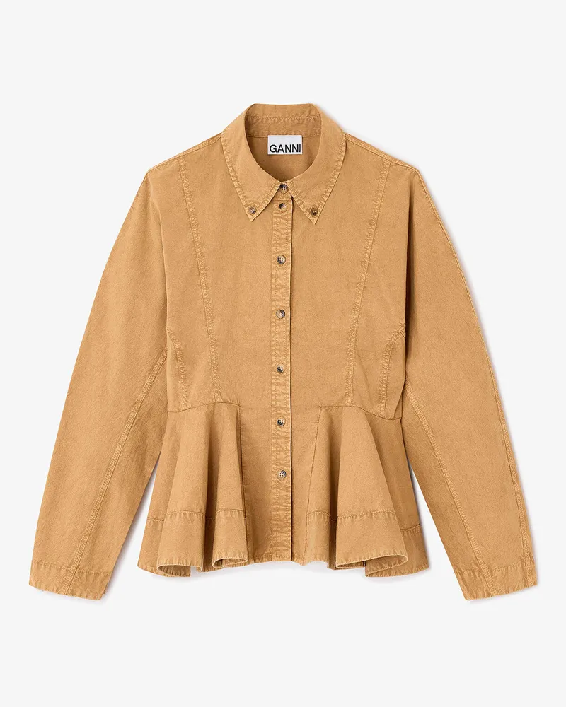 Ganni beige gewaschenes Hemd mit Peplum Bio-Baumwolle - Größe Beige
