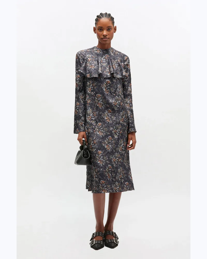 Ganni Schwarzes Rüschenkleid mit Blumenmuster - Größe schwarz Schwarz