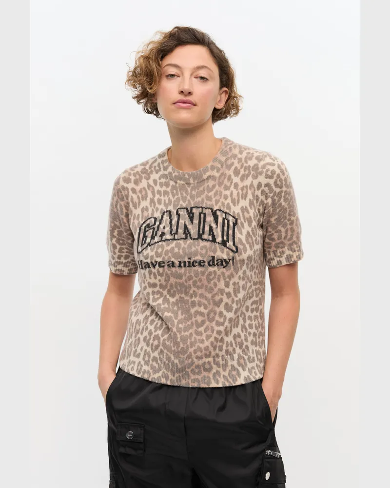 Ganni T-Shirt aus Wollmischung mit Leopardenmuster gemischt Gemischt