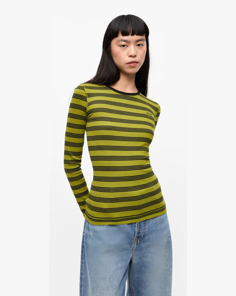 Ganni goldfarbenen Cypress Gestreiftes Ripp-Longsleeve aus weicher Baumwolle Elastan - Größe Goldfarbenen