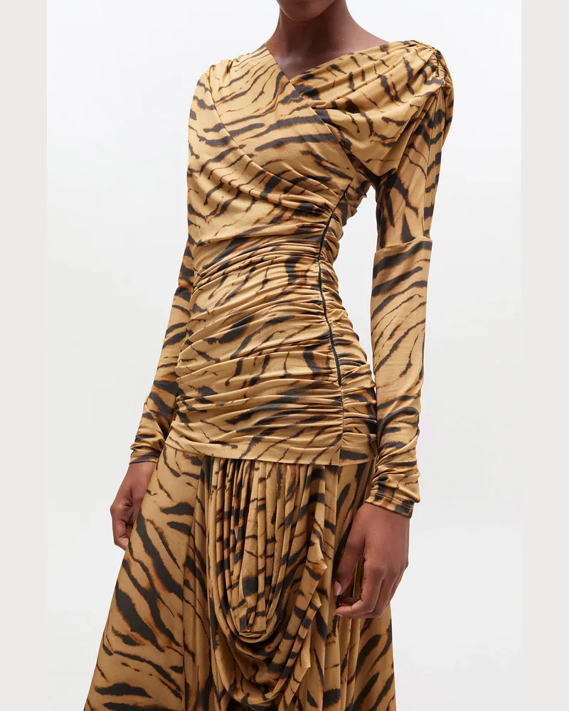 Ganni grün Kleid mit Zebra-Print und Raffungen Viskose - Größe Grün