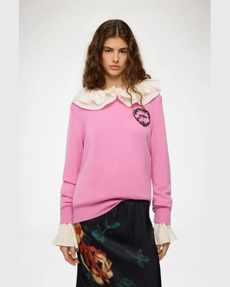 Ganni Moonlite Mauve Pullover in rosa Wolle - Größe Moonlite