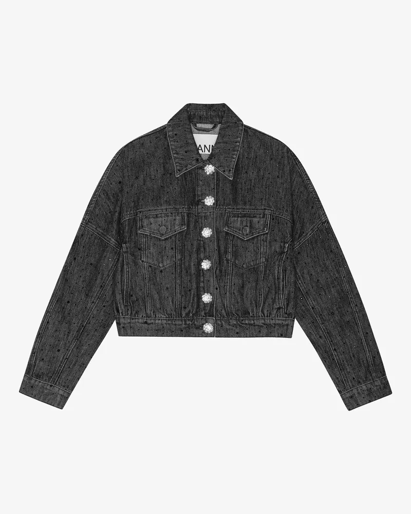 Ganni Washed schwarz/schwarz Gewaschene schwarze Glitzer-Denimjacke Baumwolle - Größe Washed