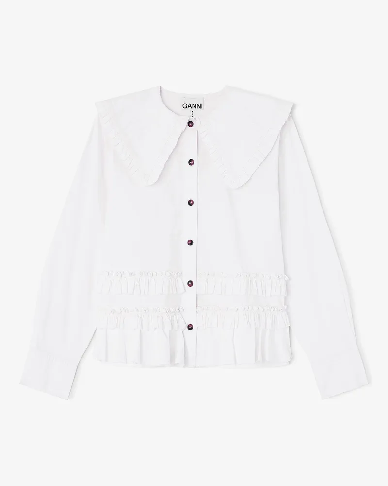 Ganni weiß Rüschenhemd aus Stretch-Baumwolle Bio-Baumwolle - Größe Weiß