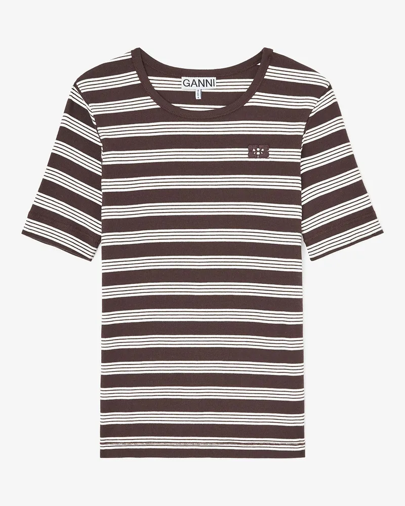 Ganni braun Gestreiftes T-Shirt Bio-Baumwolle - Größe Braun