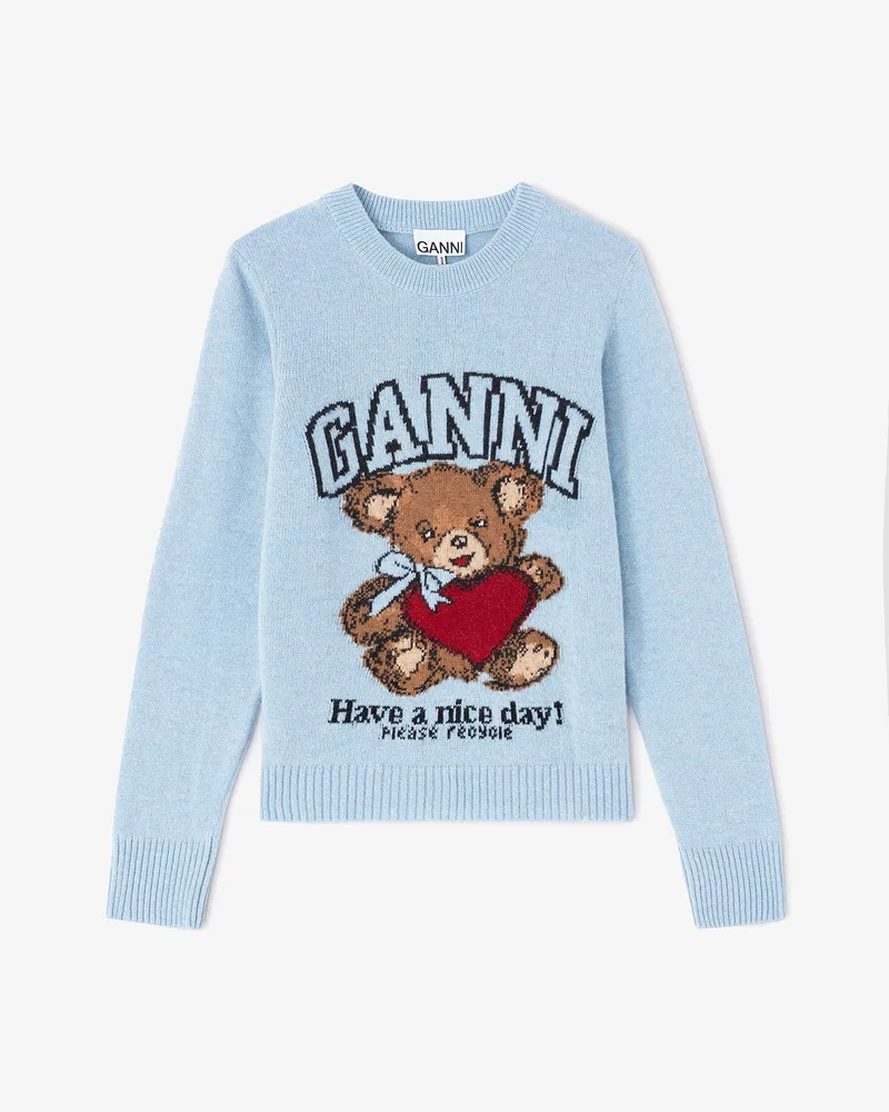 Ganni blau Wollpullover mit Grafik - Größe Blau