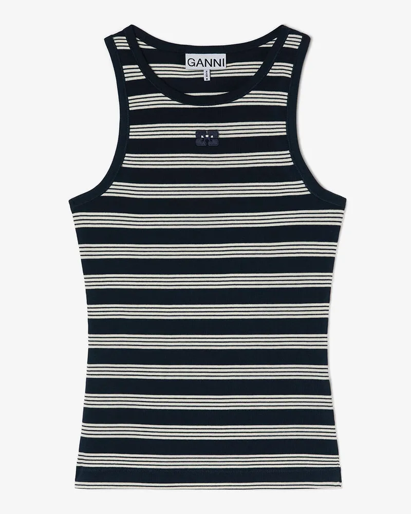 Ganni marineblau Geripptes Tanktop mit Streifen Bio-Baumwolle - Größe Marineblau