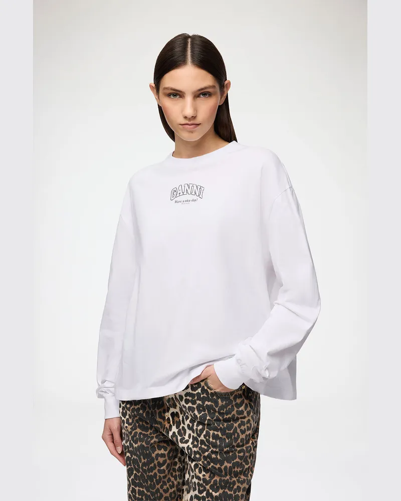 Ganni weiß Essential Basic-Langarmshirt Bio-Baumwolle - Größe Weiß