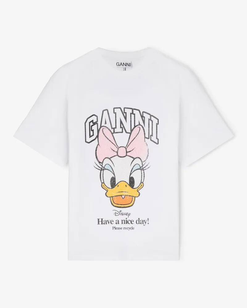 Ganni weiß Weißes Baby-Fit-T-Shirt mit Daisy-Duck-Print Bio-Baumwolle - Größe Weiß