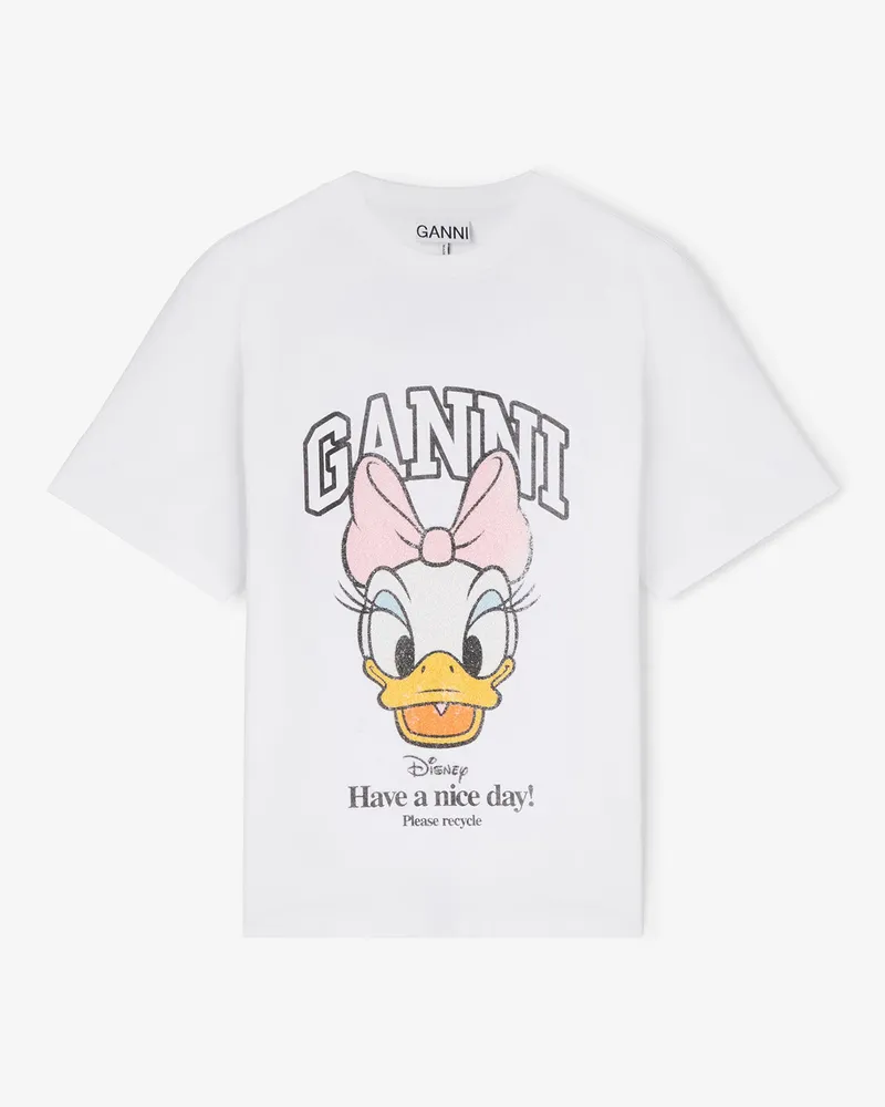 Ganni weiß x Disney - Weißes T-Shirt mit Daisy-Duck-Print - Größe Weiß