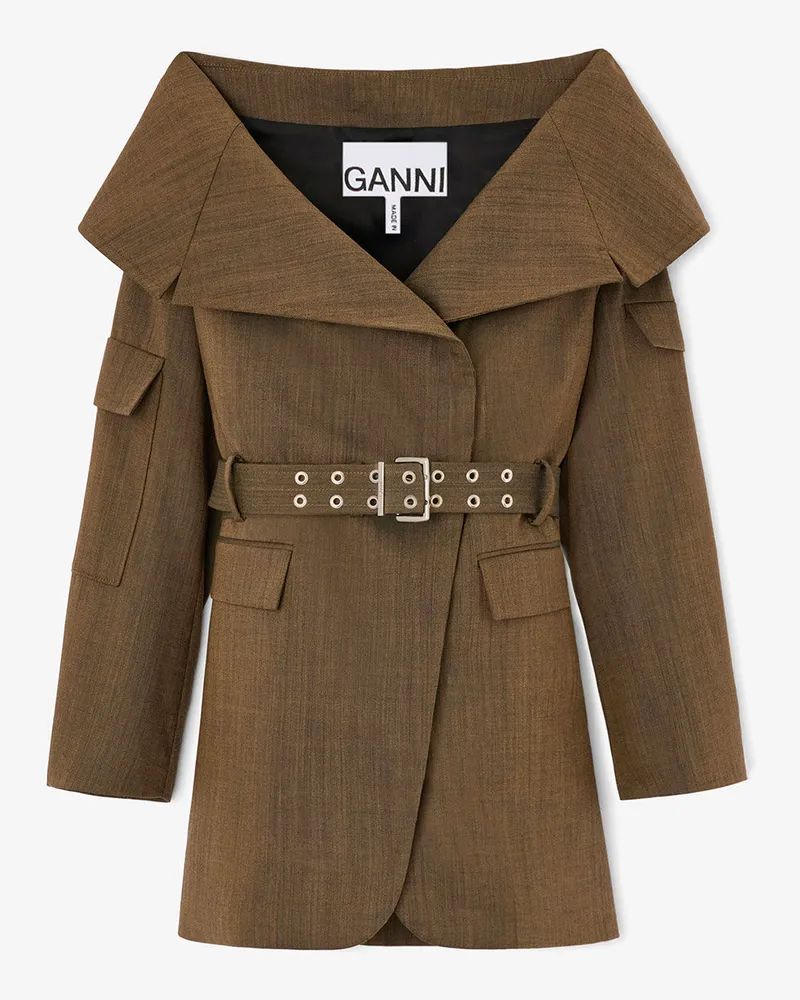 Ganni Canteen Blazer aus Wollmischung in Braun Recycling-Wolle - Größe Canteen