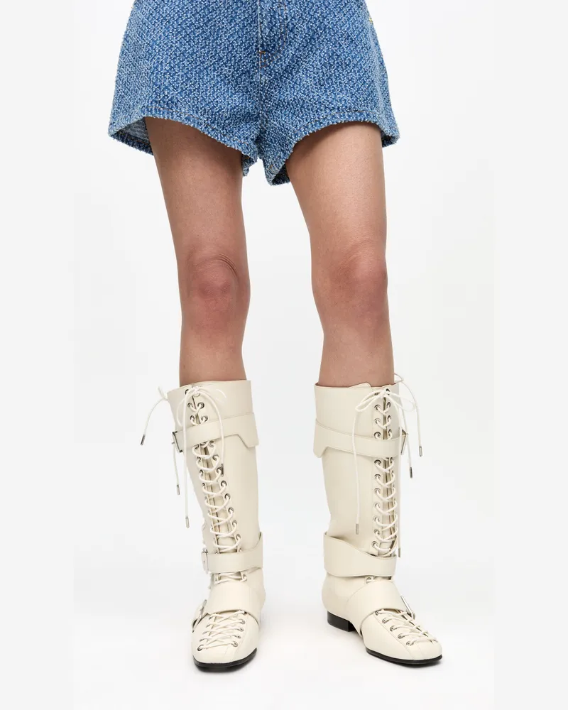 Ganni Weiße, hohe Schnürstiefel mit Ösen - Größe weiß Weiß