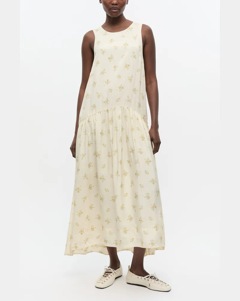 Ganni weiß Weißes Kleid mit Blumenmuster Viskose - Größe Weiß