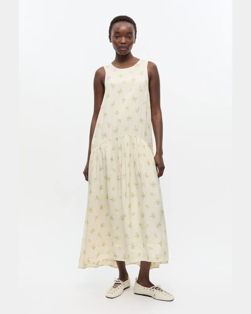 Ganni weiß Cremefarbenes geblümtes Kleid Viskose - Größe Weiß