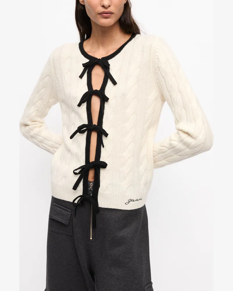 Ganni weiß Cardigan aus Kaschmir-Mischung mit Bindebändern in Merino Wolle - Größe Weiß