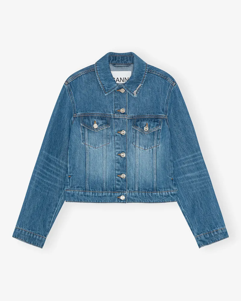 Ganni blau Mittelblaue Jeansjacke Bio-Baumwolle - Größe Blau