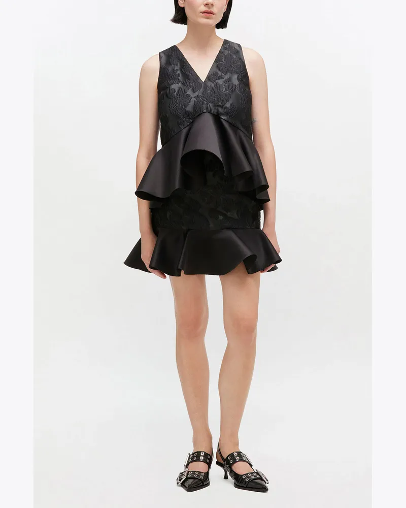 Ganni Satin-Cloqué-Top mit Peplum - Größe schwarz Schwarz
