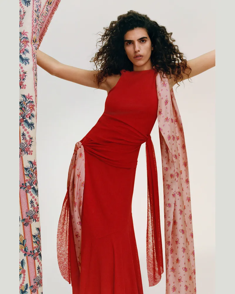 Ganni Langes Kleid aus meliertem Netzstoff - Größe Goji Berry Goji