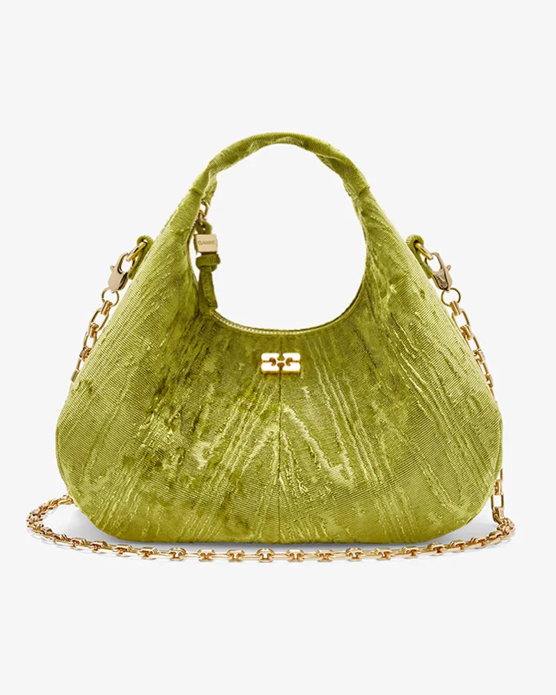 Ganni Mini-Hobo-Tasche aus Samt mit Moiré-Effekt grün Grün