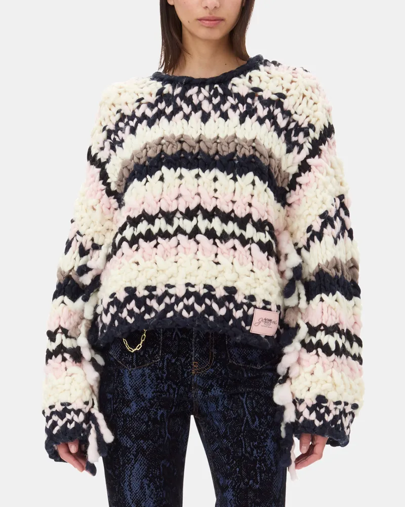 Ganni gemischt Multicolour Hand-Knit Pullover Wolle - Größe Gemischt