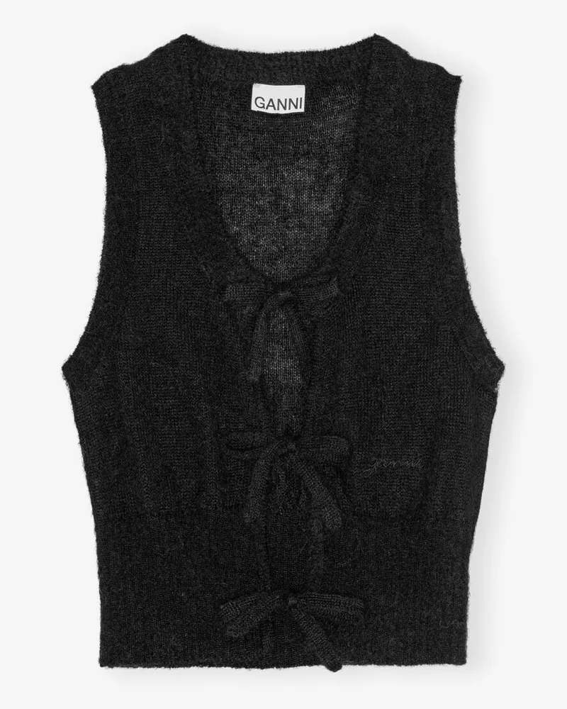 Ganni schwarz Schwarze Kordel-Trägerweste Merino Wolle - Größe Schwarz