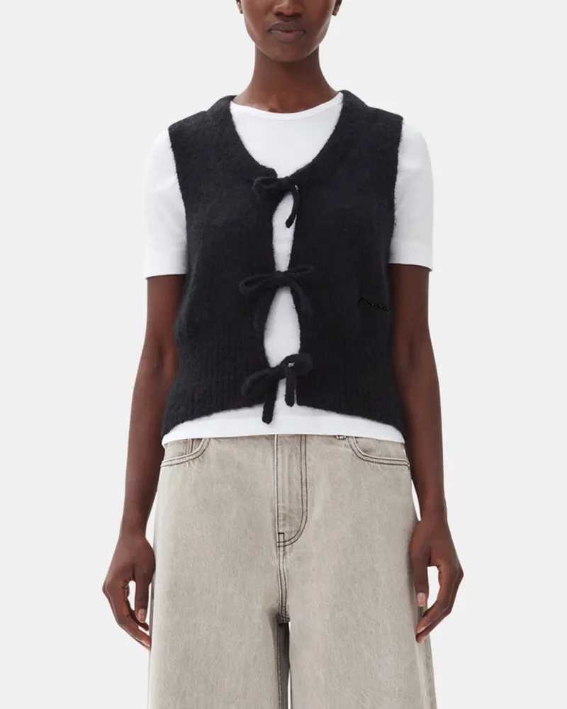 Ganni schwarz Schwarze Kordel-Trägerweste Mohair - Größe Schwarz