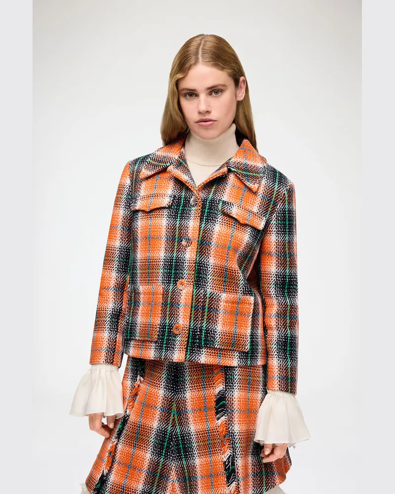Ganni Blazer mit Karo-Grafik Mandarin orange Mandarin