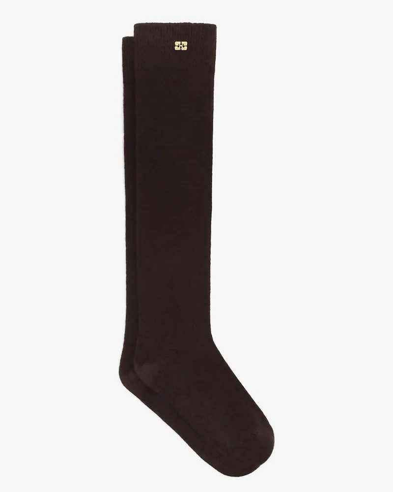 Ganni Chocolate Plum Hohe Socken aus Wollmischung - Größe Chocolate