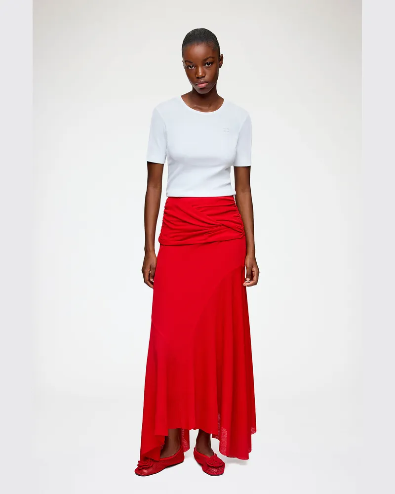 Ganni Langer Rock aus meliertem Netzstoff in Rot - Größe Goji Berry Goji